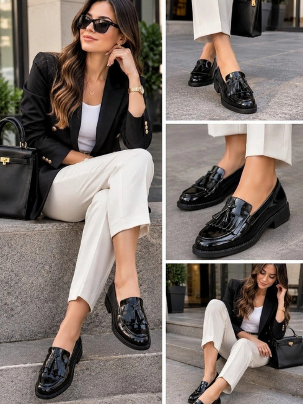 Primark Black Patent Tassel Loafers - Wide Fit - Size US 9 NWT